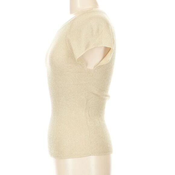 NEW ME+EM Metallic Ribbed Cap Sleeve knit Tee Shirt Top pale cold Size Medium - Picture 4 of 9